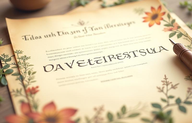 Ein stilisiertes Bild eines juristischen Dokuments oder eines Vertrags mit einer Feder und alten botanischen Illustrationen, das die gesetzliche Natur der Allgemeinen Geschäftsbedingungen von SpiceLeaf Press symbolisiert.